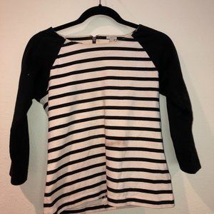 J Crew Black and Cream Striped Top with Zipper